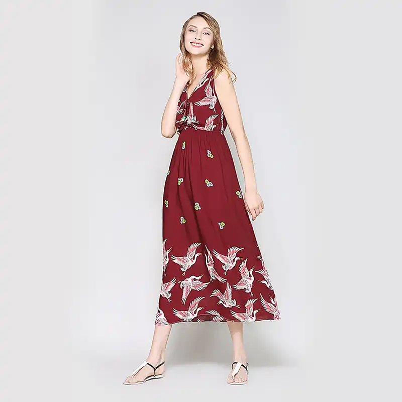 Han Shi Womens Summer Plus Size V-Neck Sleeveless Loose Cross Chiffon Dress Gown