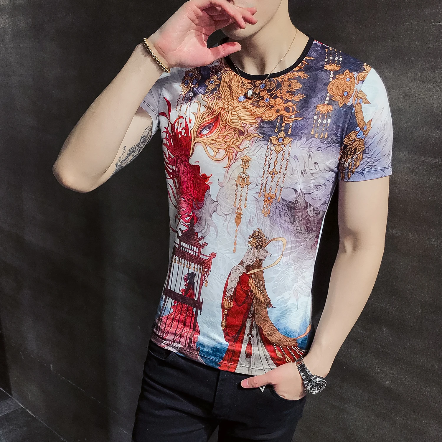 T shirt men edition cultivate morality man printing web celebrity ice silk short with sleeves B333 T308 P38 lightning | Мужская одежда