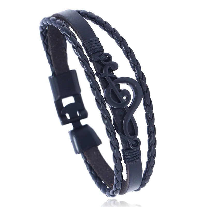 LE SKY кожаный браслет для мужчин и женщин, кожаные браслеты, панк-веревка, цепь, музыкальные фанаты, уникальный браслет для мужчин
