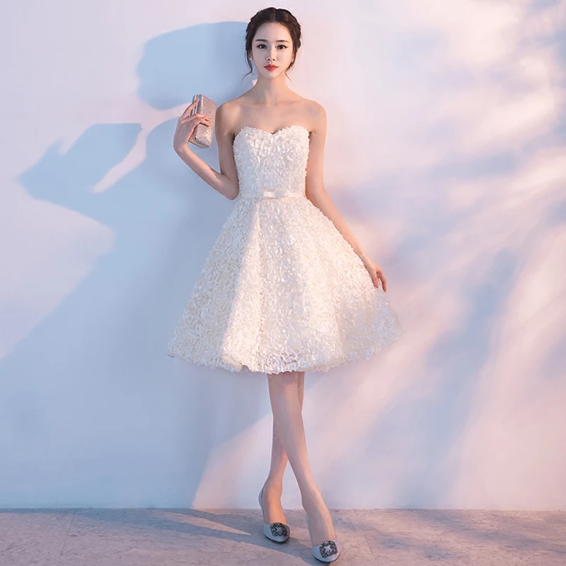 

Dresses Slash Neck Strapless Empire Appliques Floral Above Knee Mini Ball Gown Sweet