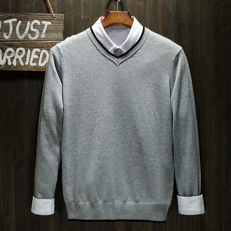 Хлопковый мужской свитер,, Новое поступление, пуловер, мужской джемпер, осень, мужской трикотаж, трикотажный свитер, бренд Muls, v-образный вырез, 5 цветов, M-4XL, 889 - Цвет: Gray