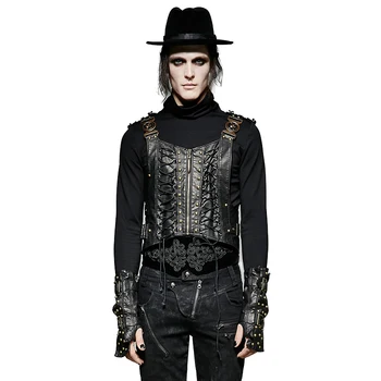 

Steampunk Army Uniform Interlocks Stringing PU Leather Vest Army Uniform Interlocks Stringing Vest PU Bandage Cross Vest
