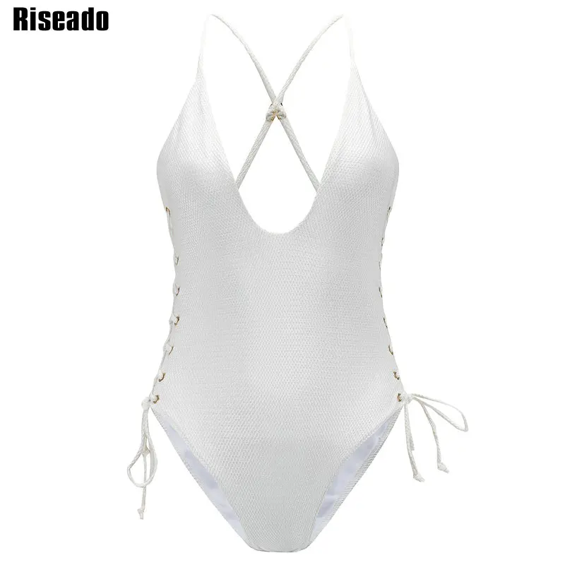 Riseado 2019 цельный купальный костюм однотонный сексуальный купальный костюм для женщин специальная ткань купальная одежда с завязками сбоку