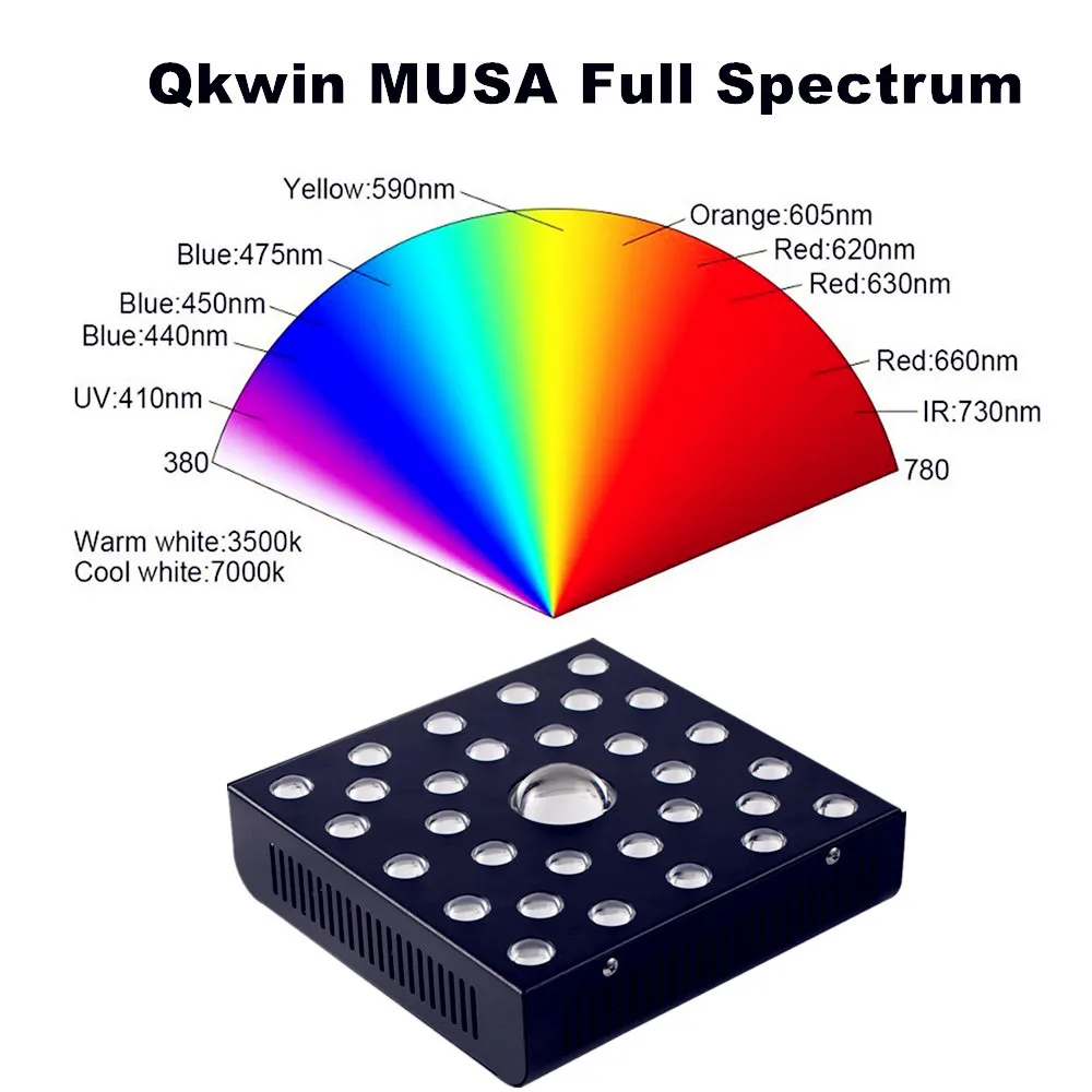 Qkwin MUSA COB led grow light 600 Вт CREE led чип, COB 108 ВТ true power добавить двойной чип-светодиоды с двумя линзами для высокого номинального значения