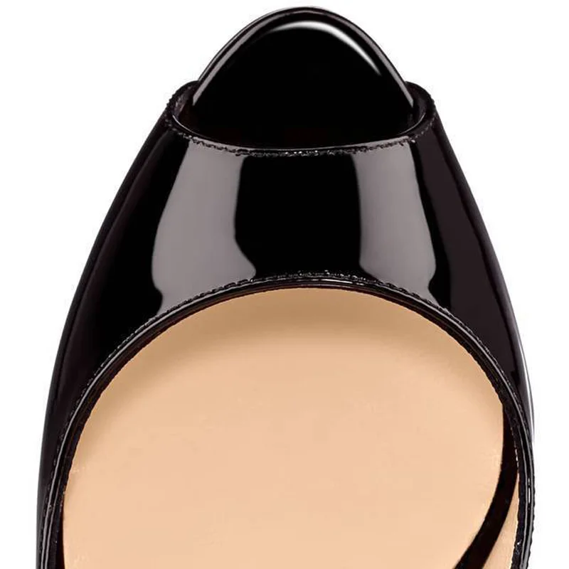 GENSHUO 14CM Heels Brand Shoes Women Platform High Heels Pumps Peep Toe Leather Red Wedding Shoes High Heels Big Size 4243 44 45