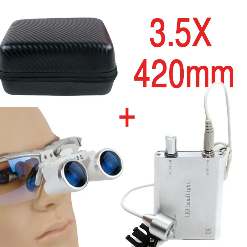 

3.5X 420mm Dental Surgical Medical Binocular Loupe+ LED Head Light Lamp