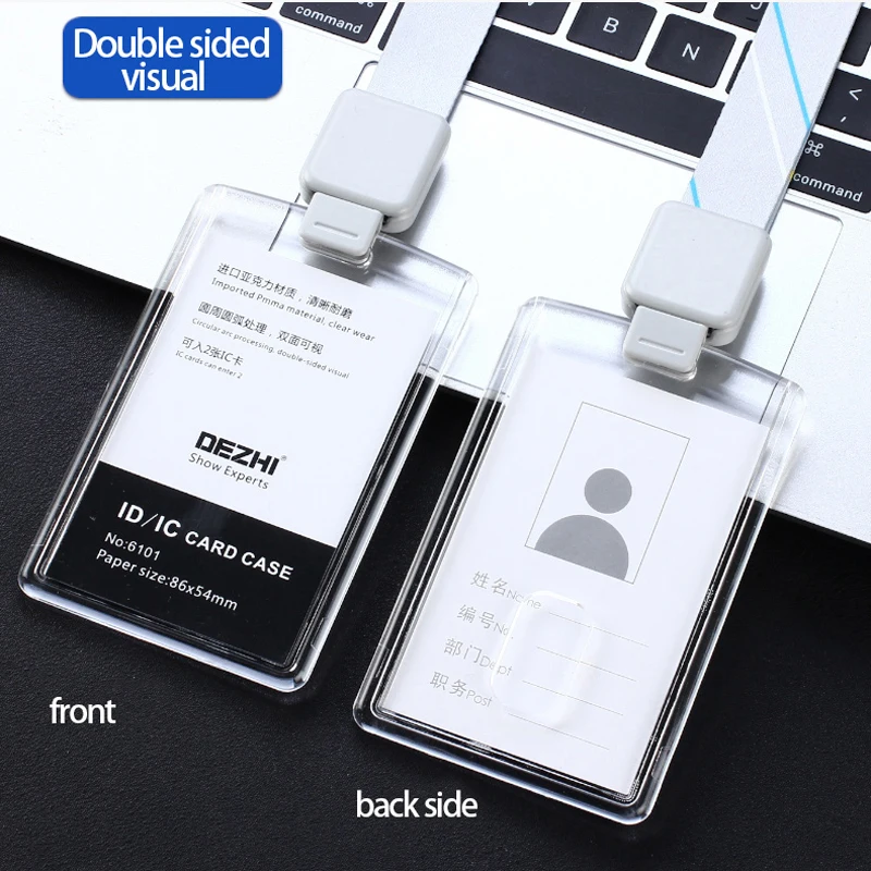 DEZHI Brand New Retractable Custom Lanyard with Full Transparent Business ID IC Card Holder,Vertical Horizontal Available