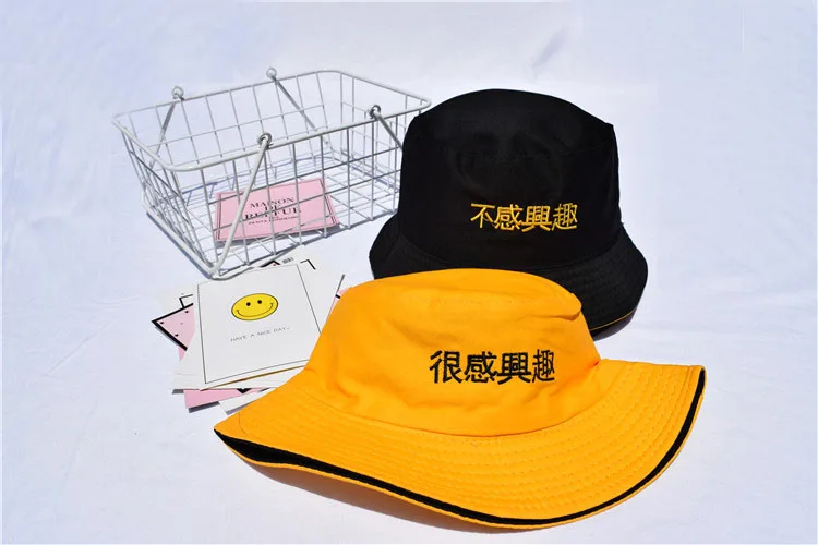 Bucket Hats Women Sun Shading Flat Letter Embroidered Fisherman Hat Korean Style Solid Double-sided Wear Casual Womens Trendy