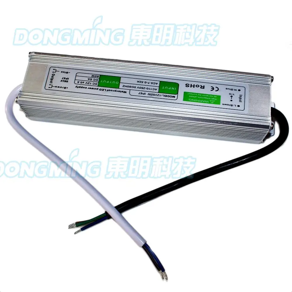 Free fedex High Quality DC 12V 5A 60W Transformer Waterproof LED Driver Power Supply Outdoor  led electronic transformer