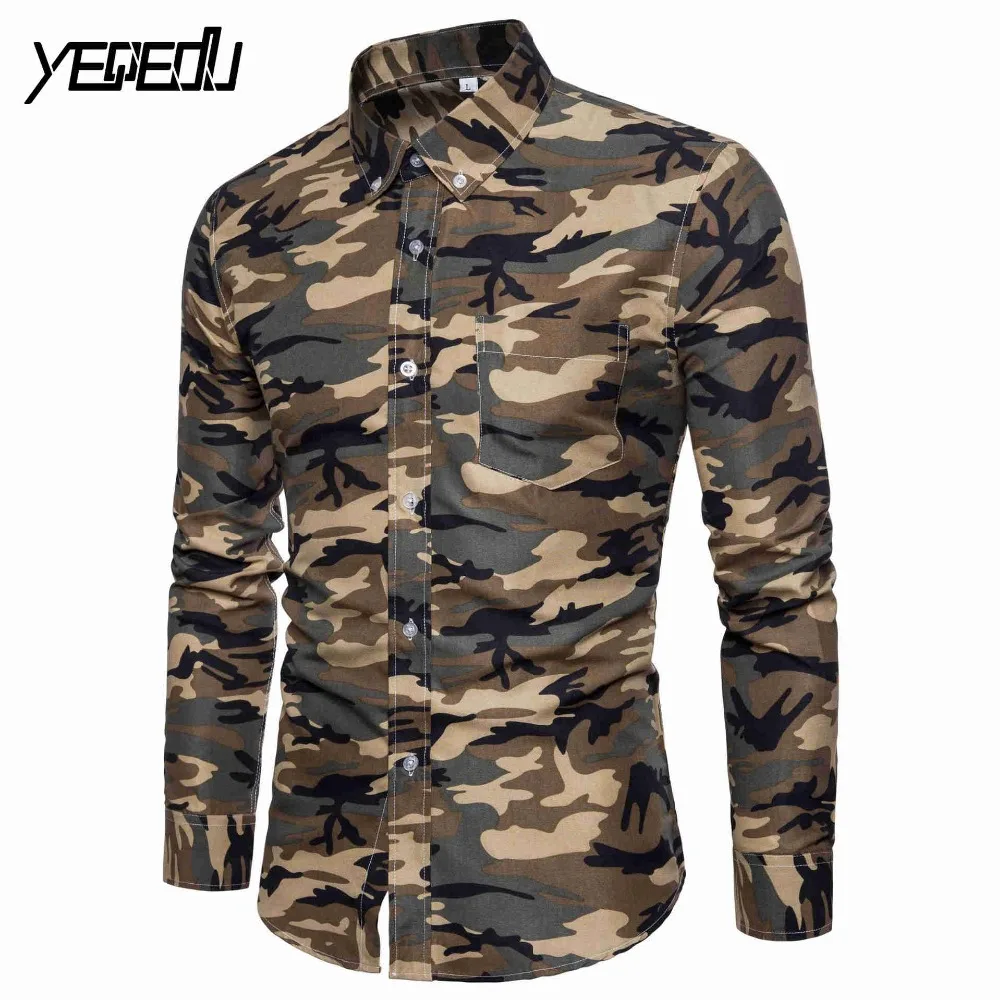 #1138 Spring 2018 Camouflage shirts men Long sleeve Lapel ...