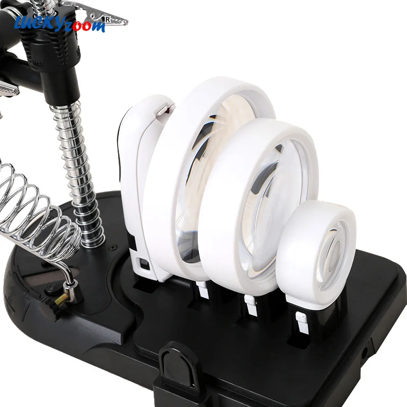 Skup 2.5X 5X 16X spawanie okulary powiększające z oświetleniem LED podświetlane lupa biurko ręczne szkło powiększające lampa lampa trzecia ręka do lutowania