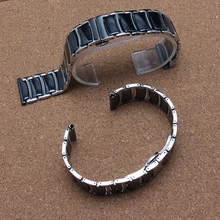 Calidad 20mm 22mm pulido butterfly implementación de cierre venda de reloj de acero inoxidable y correa de reloj de cerámica negro para samsung gear s3