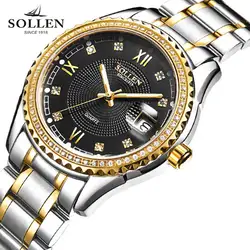 2017 императивом роскошные известные бренды все стали мужские часы Стразы Водонепроницаемый кварц-watch Automatic date relojes hombre