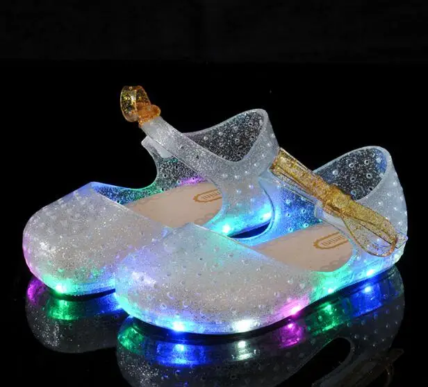 MERI AMMI Kids LED Colorful sandals mini shoe PVC soft outsole children girls bow knot shoes lightening bata children's sandals Children's Shoes