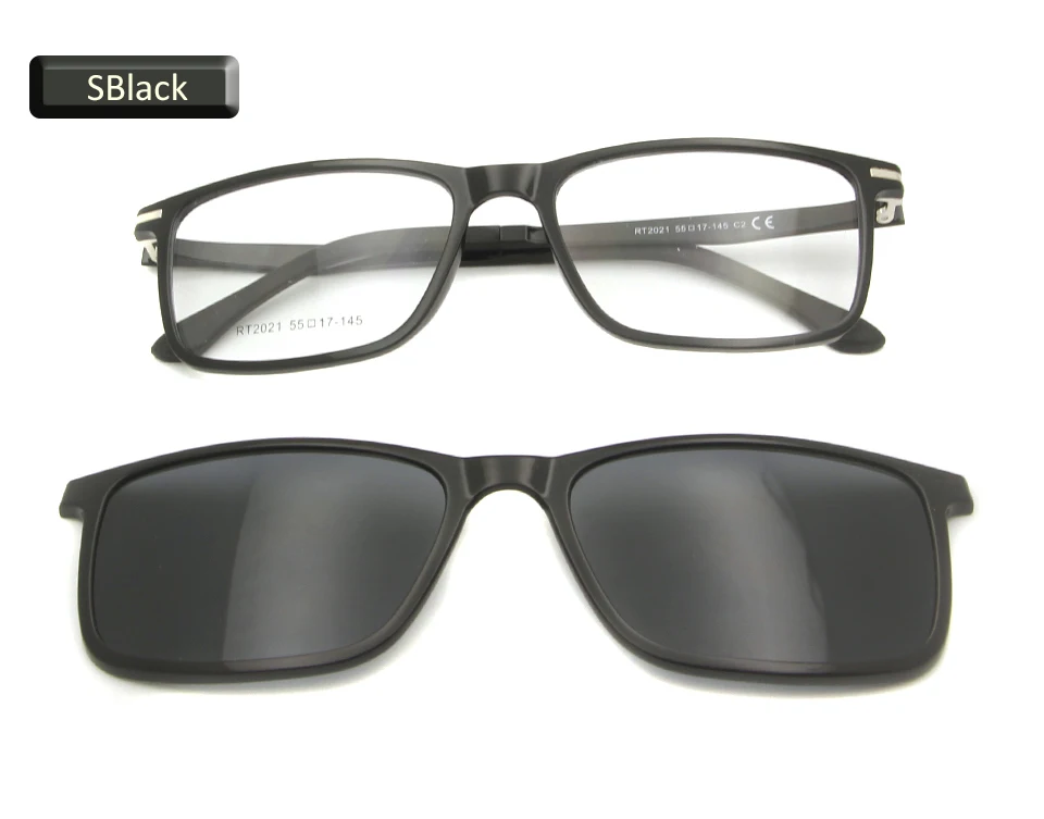 SORBERN, светильник, с эффектом памяти, квадратные очки для мужчин, магнит, поляризационные линзы, на застежке, солнцезащитные очки, магнитные очки, Nerd style - Цвет линз: Shiny Black