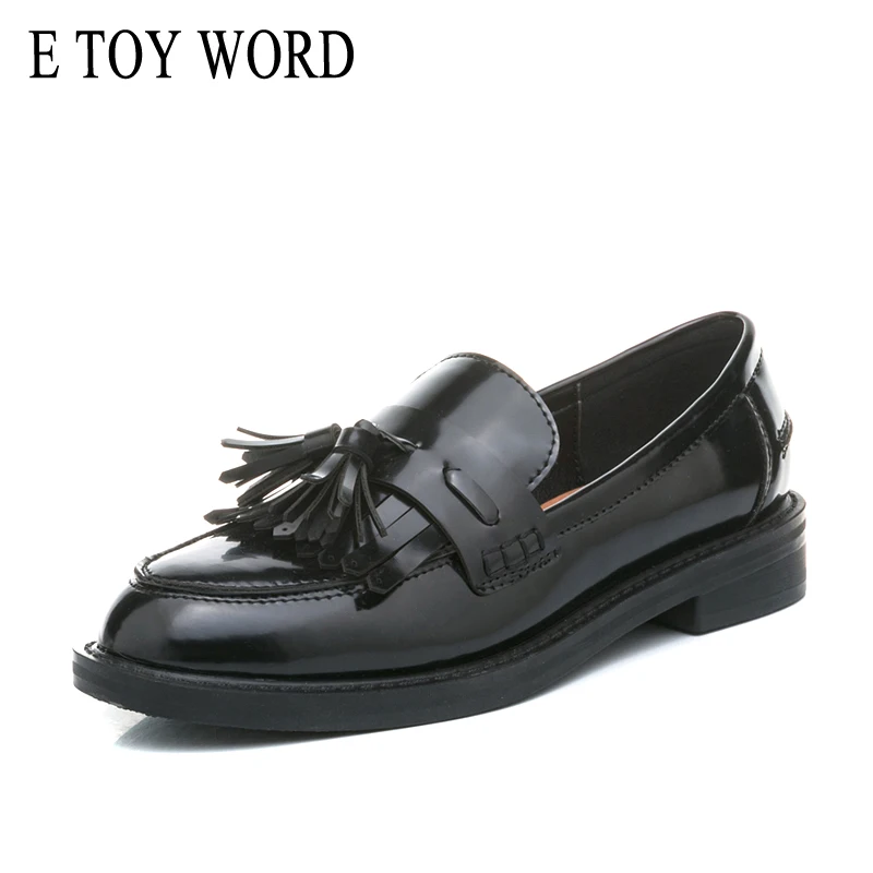 

E TOY WORD Women Oxford shoes high quality Women Low Heels Fashion Tassels Patent Leather Pointed Toe Lady Flats Slip On Shoes