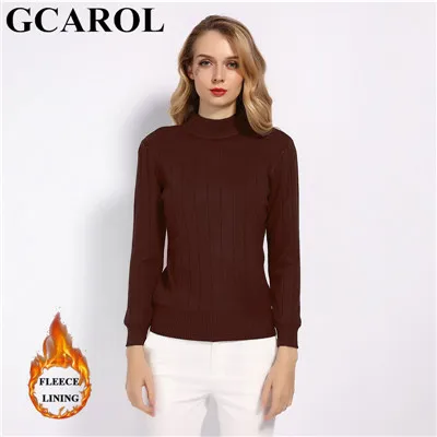 Женский свитер на флисе GCAROL, теплый эластичный вязаный пуловер с воротником-стойкой в офисном стиле, размеры S-XL на осень и зиму - Цвет: Brown