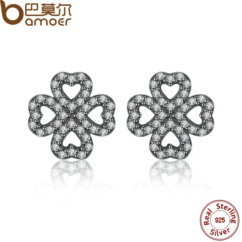

BAMOER Sparkling 925 Sterling Silver Petals of Love, Clear CZ Stud Earrings for Women High Quality Fine Jewelry PAS435