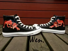 Wen Men Women’s Hand Painted Shoes Design Custom the Lion of King Black High Top Men Women’s Canvas Sneakers
