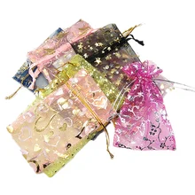 YYW 5x7 см 500 шт. смешанные полупрозрачной органзы Чехлы Прямоугольник Сердце цветок звезда очарование печати украшения свадебные подарки упаковка Сумки