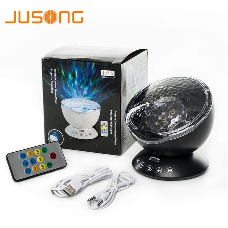 

JOSOCCO Led Ocean Wave Projector Night Light Music Player Speaker LED Remote Control TF Cards Aurora Master Projection