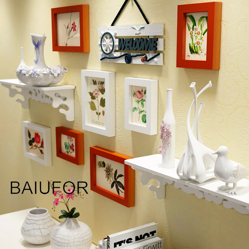 

BAIUFOR Vintage Frame Photo Wood Frames Set European Picture Frame with Shelf Wall Painting Living Room Decor cadre photo murale