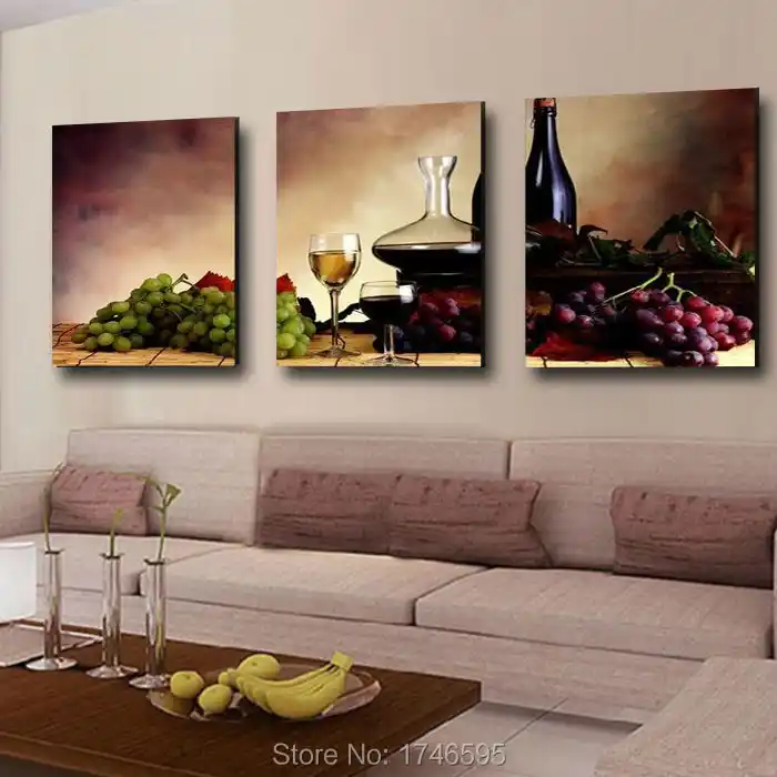 Big size modern dining room wall decor wine fruit Kitchen Wall Art Picture printed canvas
