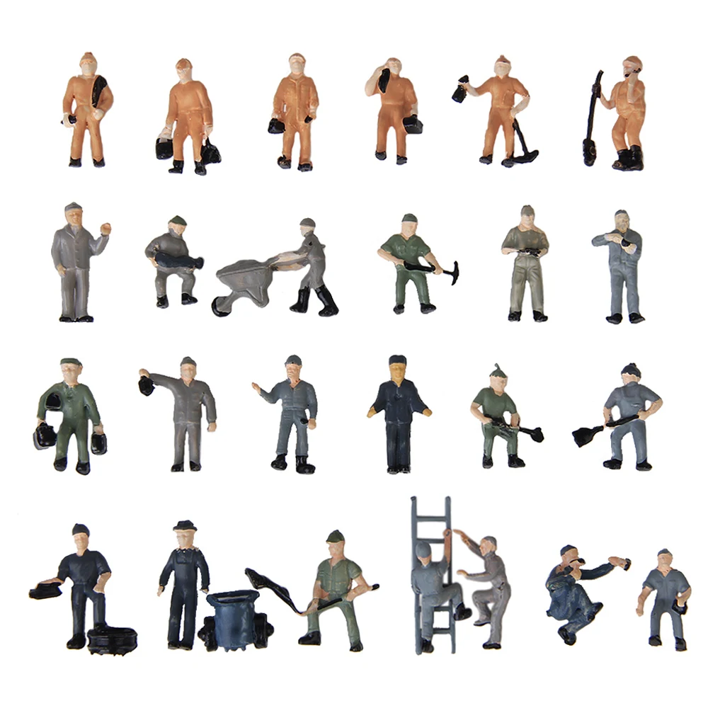 

25pcs Model Train Track Railroad Worker People Figures With Tools 1:87 HO Scale