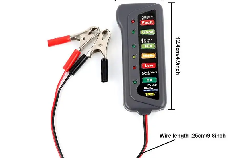 12 В светодиодный тестер батареи для автомобилей и мотоциклов, детектор свинцово-кислотных батарей, топометр