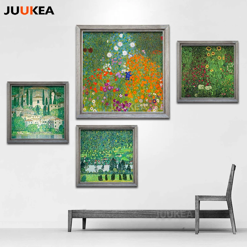 

Natural Pastoral Style Klimt Art Green Trees In Rural Canvas Print Painting Poster Wall Picture For Living Room Home Decor