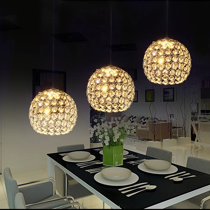 Modern brief crystal dining room pendant light sphere suspension drop