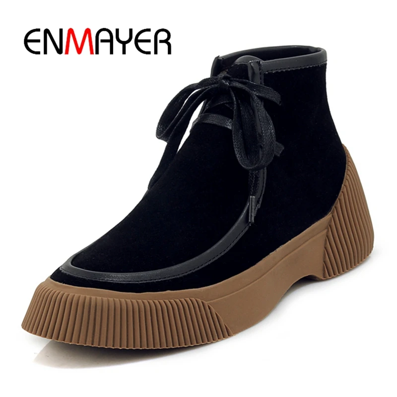 

ENMAYER Women Boots short boots round toe lace up ankle boots women marten boots botas mujer Big size 34-39 ZYL983
