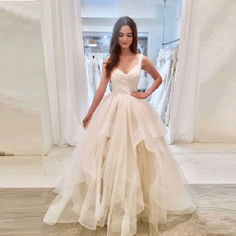 Простое свадебное платье без рукавов с v-образным вырезом из тюля Vestido De Noiva Robe De Mariage, белое свадебное платье