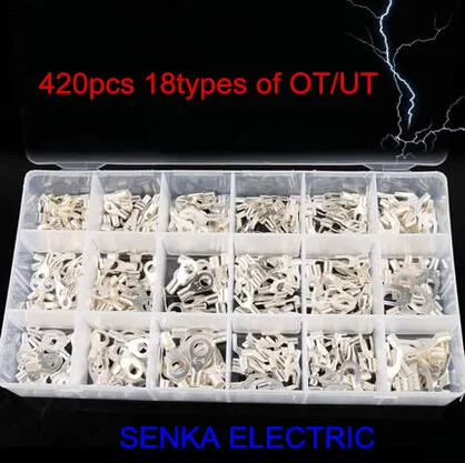 

420pcs fixed 18 types naked OT UT connector set with box cooper ring connector furcate U-type terminal set
