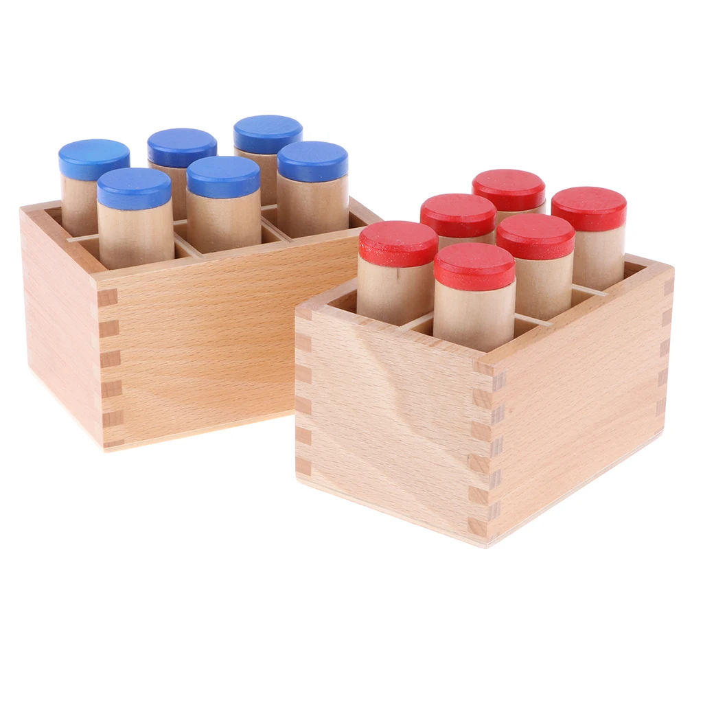 Wooden Montessori Sound Boxes 2 Set -  Each Box with 6 Different Sound Cylinders Filling with Different Materials
