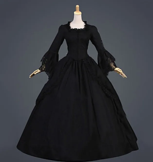 Герцогиня Винтаж готический викторианской средневековый костюм женское платье Детский костюм для вечеринок Маскарад черный Винтажное