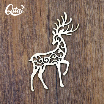 

QITAI 12Pcs/Lot Cute Animal Shape small deer Wooden Decoration accessories DIY scrapbooking Laser Cut Wood Wedding party WF285