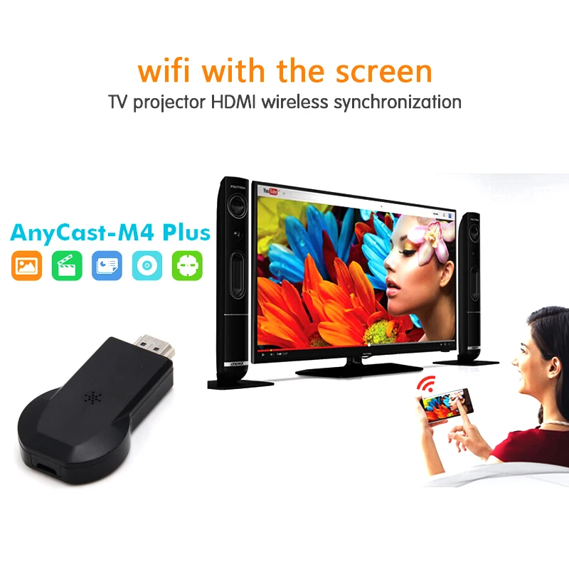 Портативный Anycast M4 plus никелированный Мини ПК Android литой HDMI WiFi ключ 2 зеркального отображения несколько ТВ-палок адаптер