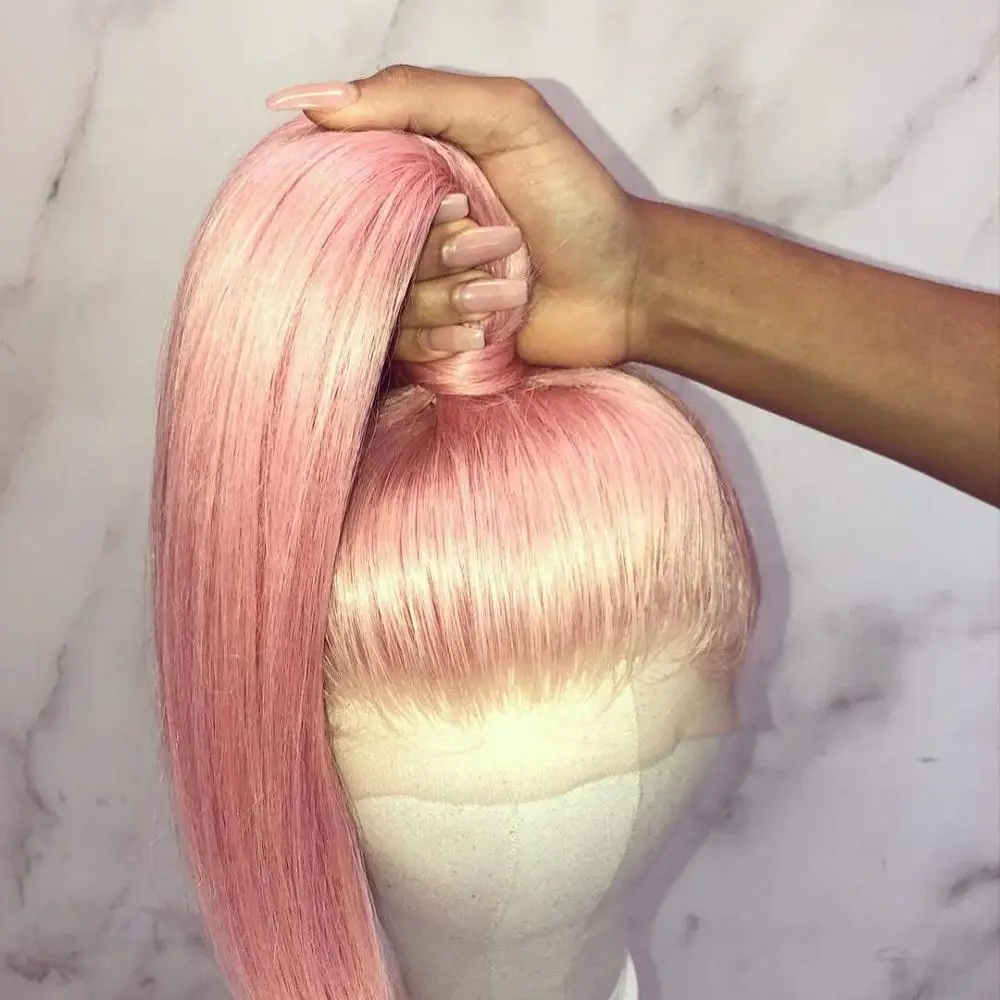 Braziliaanse Virgin Menselijk Haar Pruiken Roze Kleur Lace Front Pruiken 130% Dichtheid Pre Geplukt Haarlijn Skily Recht Met Baby haar Voor Braziliaanse Virgin Menselijk Haar Pruiken Roze Kleur Lace Front Pruiken 130% Dichtheid Pre Geplukt Haarlijn Skily Recht Met Baby haar Voor