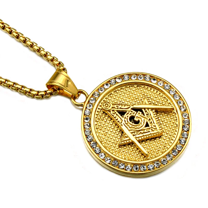 

Us7 Masonic Necklaces Stainless Steel Bling Iced Out Free Mason Freemasonry Pendants for Men Jewelry