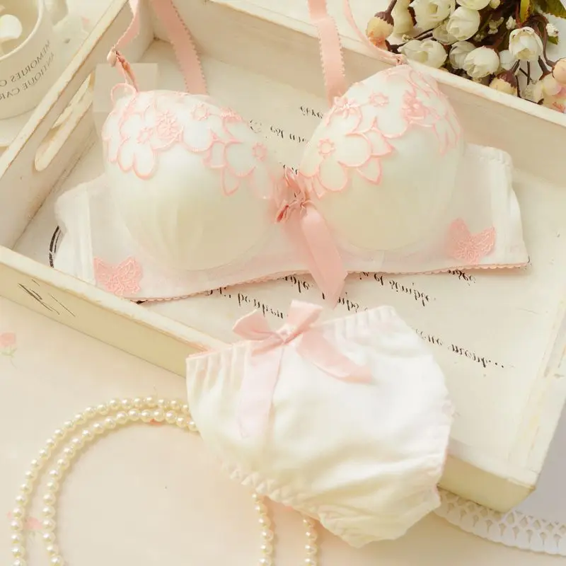 Shitagi Japanese Sweet Cute Bra Set Flower Sexy Lingereie Set Super