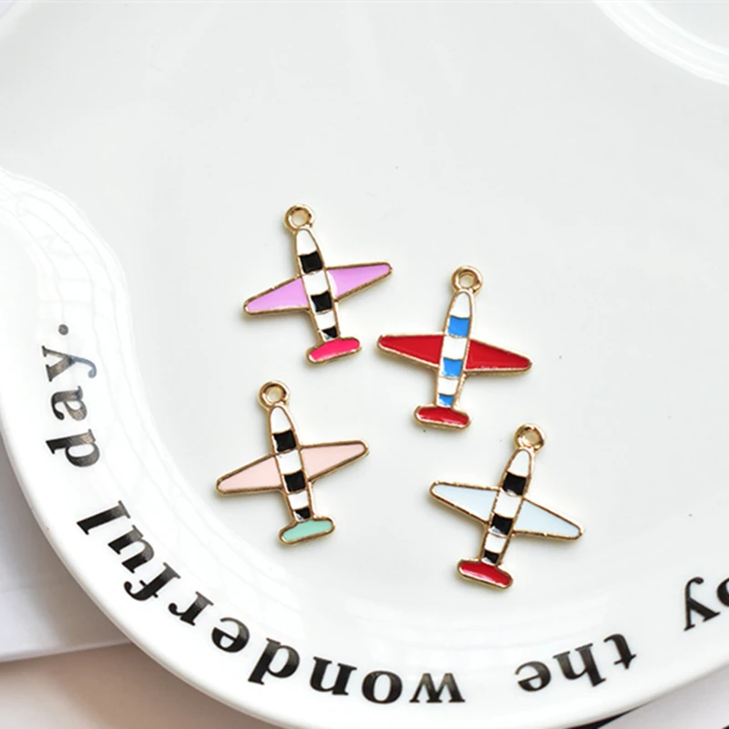 

MRHUANG 10pcs/Pack 20*19mm Air Plan Gold-color enamel Charms Floating Charms For DIY Bracelet Jewelry Finding handmade