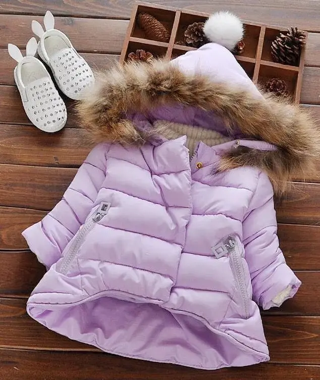 Хлопковая куртка-пуховик для маленьких девочек; зимняя одежда; модная Утепленная зимняя одежда с капюшоном; имитация шерстяного воротника; 1 год; Parker; пальто