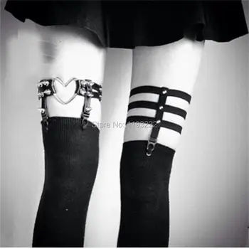 

Sweet Heart Big Large Heart Garter Belt Real Leather Rivets Metal Elastic Clips Sock Garter Leg Ring Loop