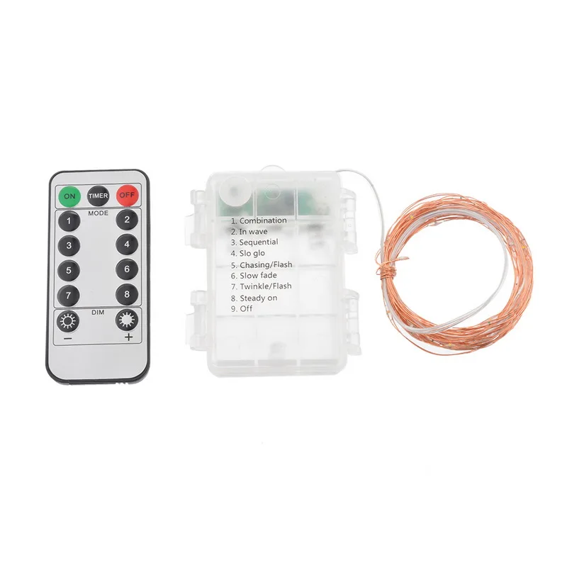 

Led String Lights 10M 8 Function Led Bulb Remote Control Copper Line Battery Box Lamp String Holiday Lighting