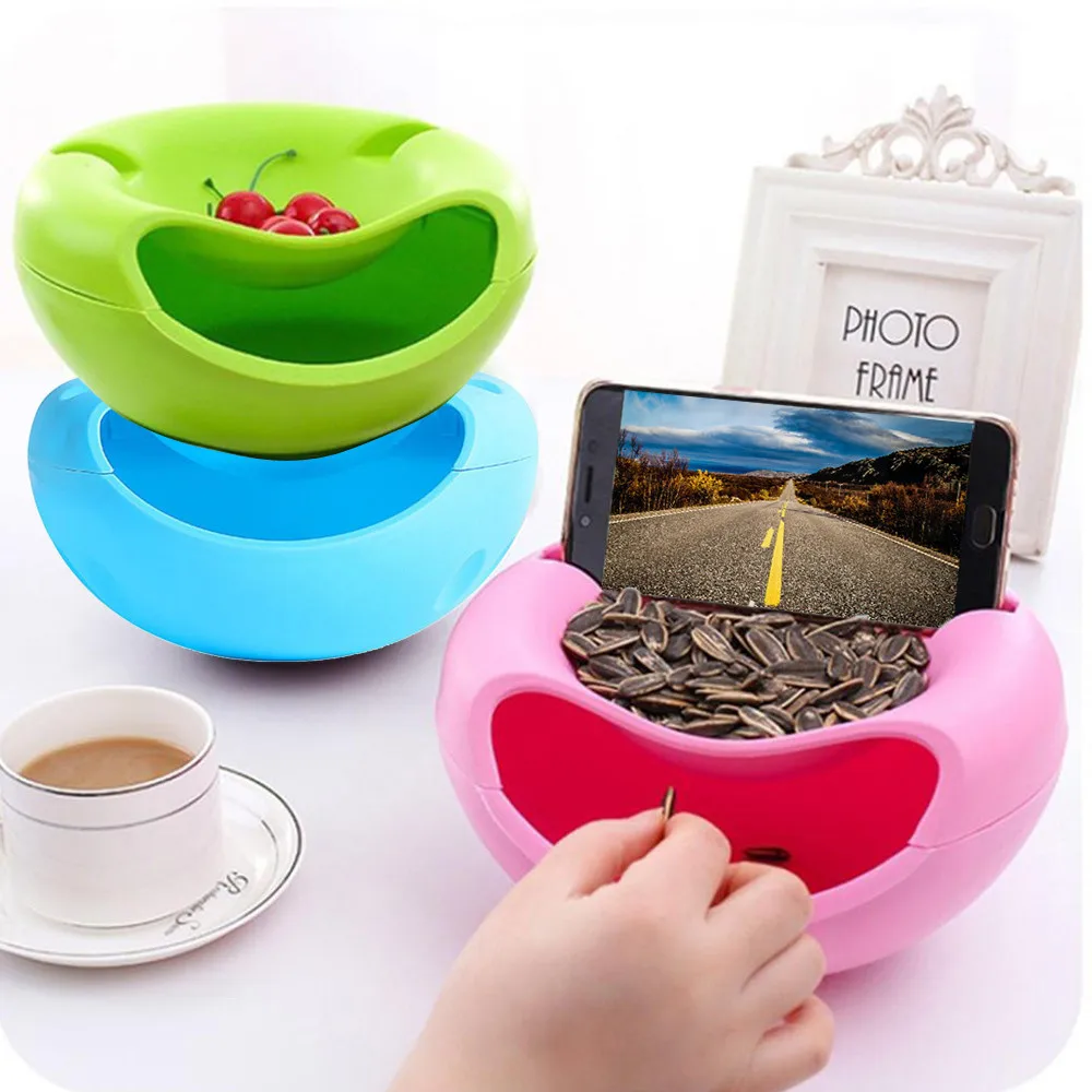 

Creative Bowl Case for Seeds Nuts Organizer Support Phone Holder Stand trash can Fruits Dryer Storage Box Desktop Home Organiser