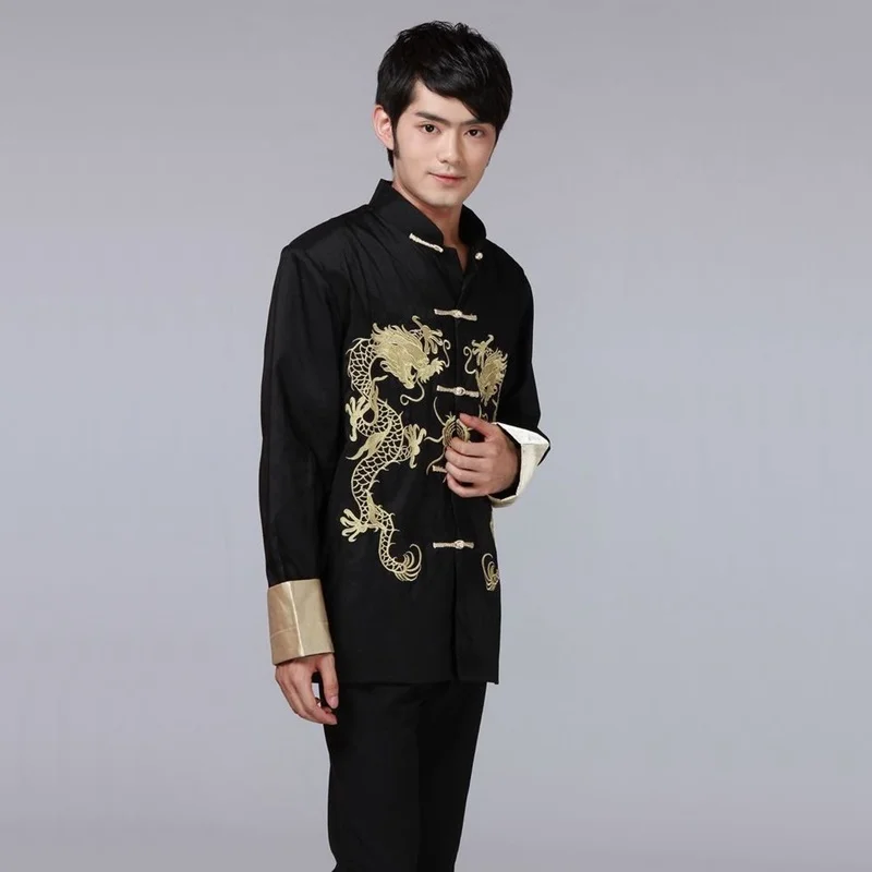 Традиционная китайская одежда для мужчин костюм дракона мужской пиджак Мандарин воротник костюм tangzhuang мужская одежда TA191