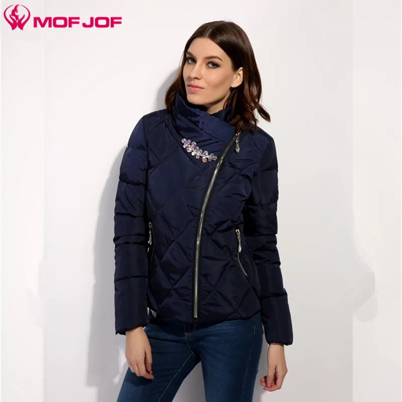 MOFJOF mulheres primavera casaco quente outwear Jaqueta de algodão Acolchoado Roupas Das Mulheres casaco manteau femme Cristal fivela