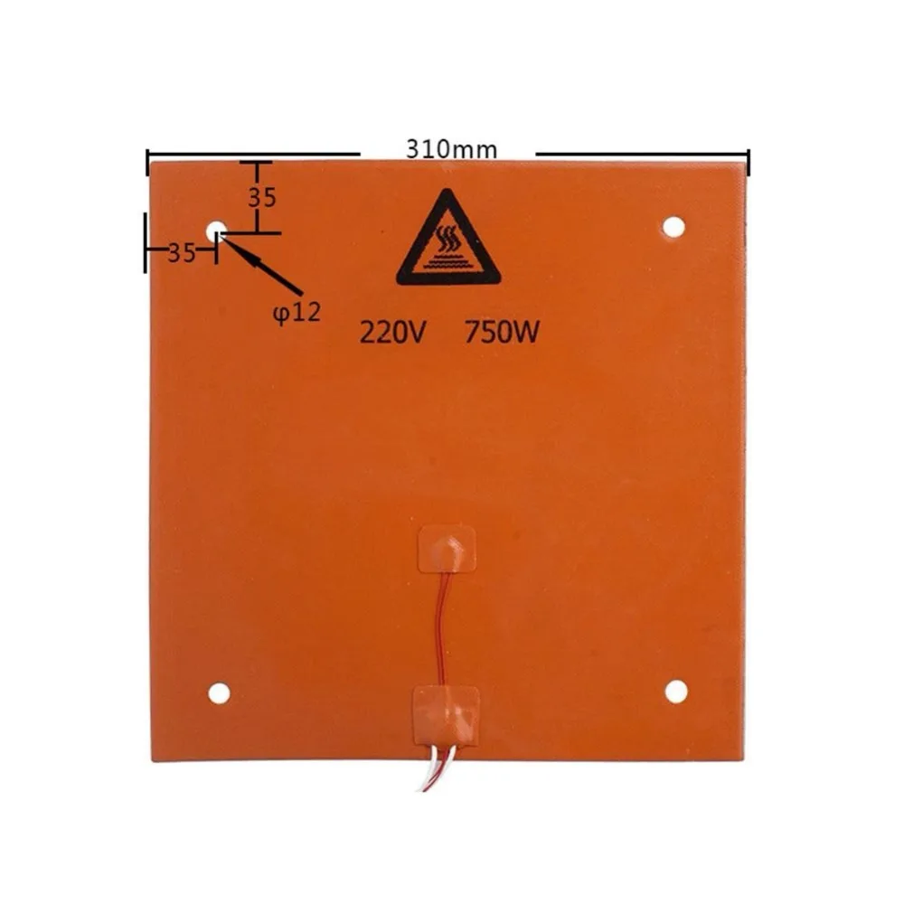 Силиконовый нагреватель 310 мм x 310 мм 750 Вт@ 220 В CR-10 детали 3D-принтера грелка с винтовыми отверстиями, NTC 3950 100 K, 3 м