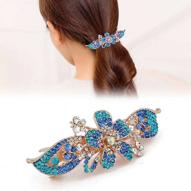Colorful Rhinestones Women Flowers Resin Barrettes Headdress Top